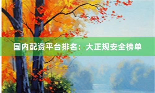 国内配资平台排名：大正规安全榜单